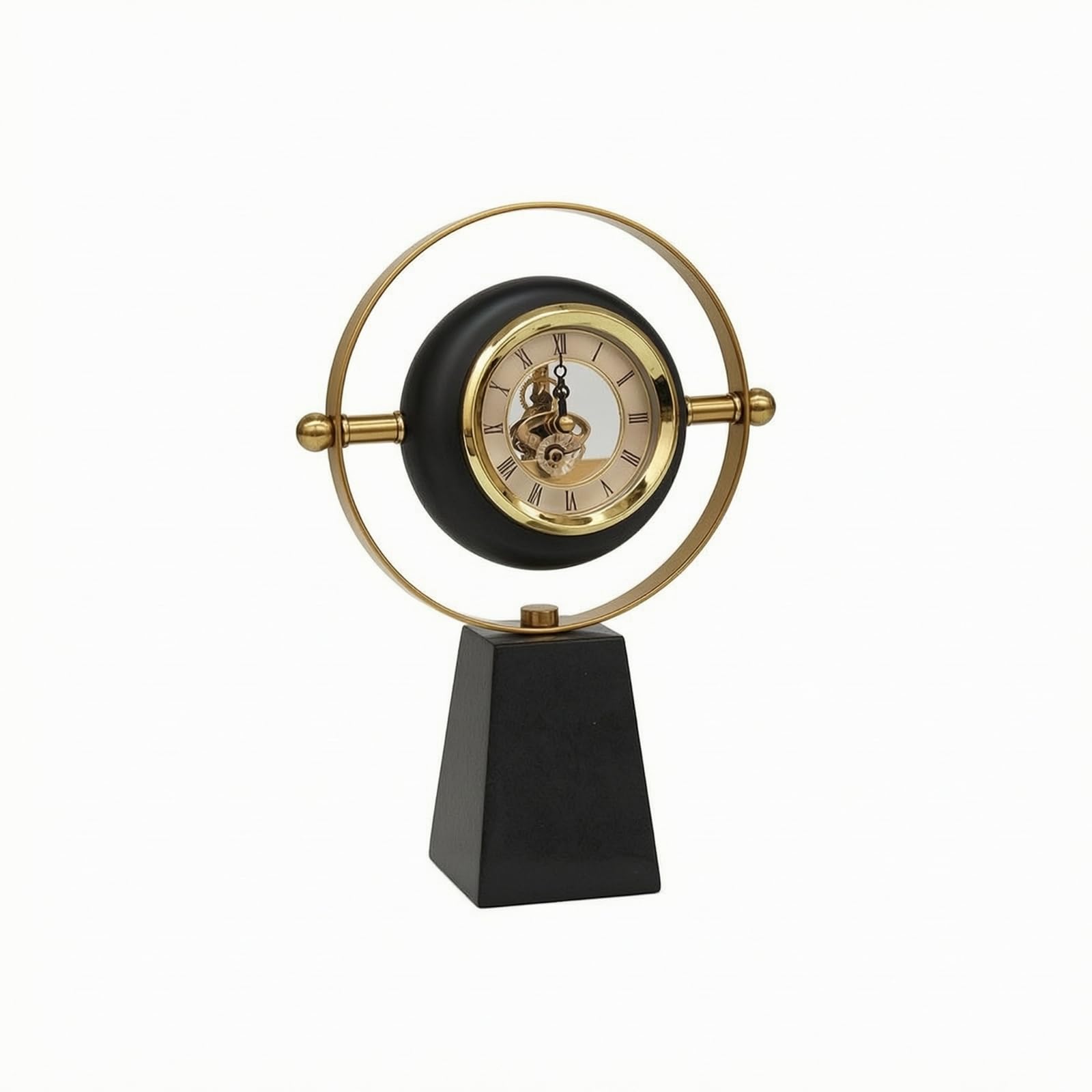 Dekouhr mit Goldrahmen modern Tischuhr mit Metallsockel elegant Analoge Standuhr für Ästheten, Sammler, Schreibtisch, Wohnzimmer, Kamin