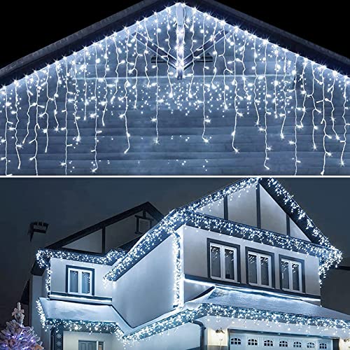 10M 400 LED 户外窗帘灯,串灯 8 种照明模式 IP44 防水瀑布 LED 灯室内外派对花园阳台窗户圣诞装饰(白色)