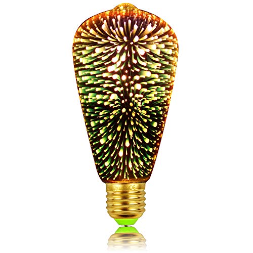 Preisvergleich Produktbild LightingDesigner klassisches Edison 3D-Leuchtmittel mit Feuerwerk-Optik, LED-Lichtquelle, AC85-240 V, E27, dekorative Glühbirne, Goldfarben, ST64