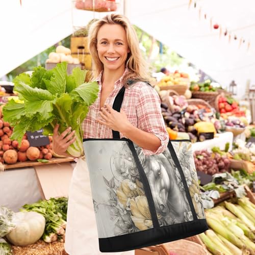 Large Insulated Reusable Tote Bag Horse Floral for Grocery Shopping for Women Men, Cooler Bag with Zippered Top & Handles for Travel Beach Picnic2