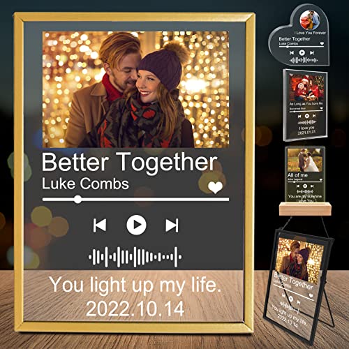 Personalized Acrylic Song Plaques Photo Frame Custom Music Plaque Picture Frame Customized Album Cover Scannable Code Gift for Music Lovers