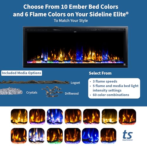 Touchstone Sideline Elite Smart 72” WiFi-Enabled Electric Fireplace - 80038 - in-Wall Recessed - 60 Color Combinations - 1,500W Heater - Black - Log, Crystals & Driftwood by Touchstone - Image 4