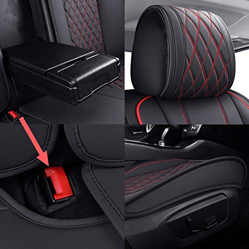 Image of Aierxuan Car Seat Cover for Most Cars with Faux Leather Full Set(Black-Red)