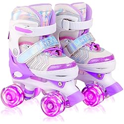 Patines Chico Skate 4 Ruedas Sawyer Bikes - Patines Ajustables 4 Ruedas LED - Niños 3 a 12 Años (S 27-30), Morado