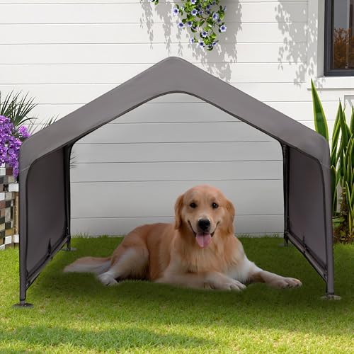 Dog-Tent-Outdoor-Extra-Large-Dog-House-Outside-Big-Dog-Shade-Shelter-Waterproof-Weatherproof-Doghouse-Canopy-with-Ground-Nails-Sun-Rain-Cover-for-Pet-Cat-Goat-Livestock-4x-4x-33-Gray Dog Tent Outdoor Extra Large Dog House Outside Big Dog Shade Shelter Waterproof Weatherproof Doghouse Canopy with Ground Nails Sun Rain Cover for Pet Cat Goat Livestock 4x 4x 33 Gray
