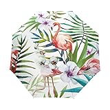  Peinture De Fleurs De Flamant Parapluies Pliable Ouverture Automatique Fermeture pour Homme Fille Plage Femmes Enfants