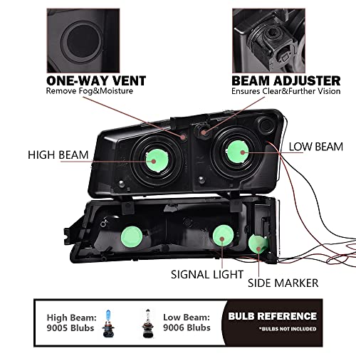G-Plus Headlights Assembly, Compatible With 2003 2004 2005 2006 Chevy Avalanche 1500 2500 Bumper Headlamp, Clear Lens Chrome Housing Clear Reflector #TOP1