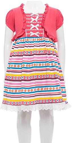 Image of ToBeInStyle Girls Two Piece Short Sleeve Dress and Matching Bolero Crop Cardigan Assorted Prints Cotton Blend Summer Outfit