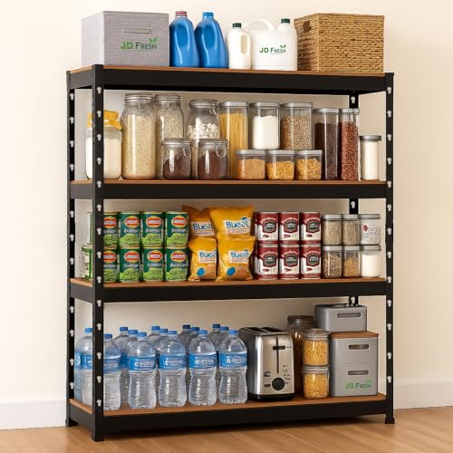 Image of JD FRESH 4-Tier Extra Large Metal Shelf Rack /60x36x12 Inch Adjustable Boltless Shelving Unit /Heavy Duty Display Rack Organizer for Garage /Kitchen /Warehouse /Tool-Free Assembly and Rust-Resistant