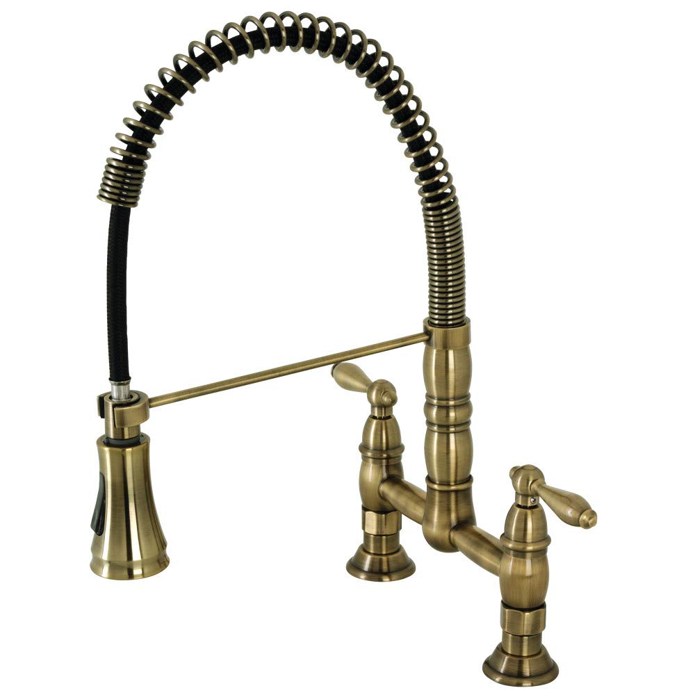 Kingston Brass GS1273AL Heritage Pull-Down Sprayer Kitchen Faucet, Antique Brass, 14.13 x 10 x 18.75