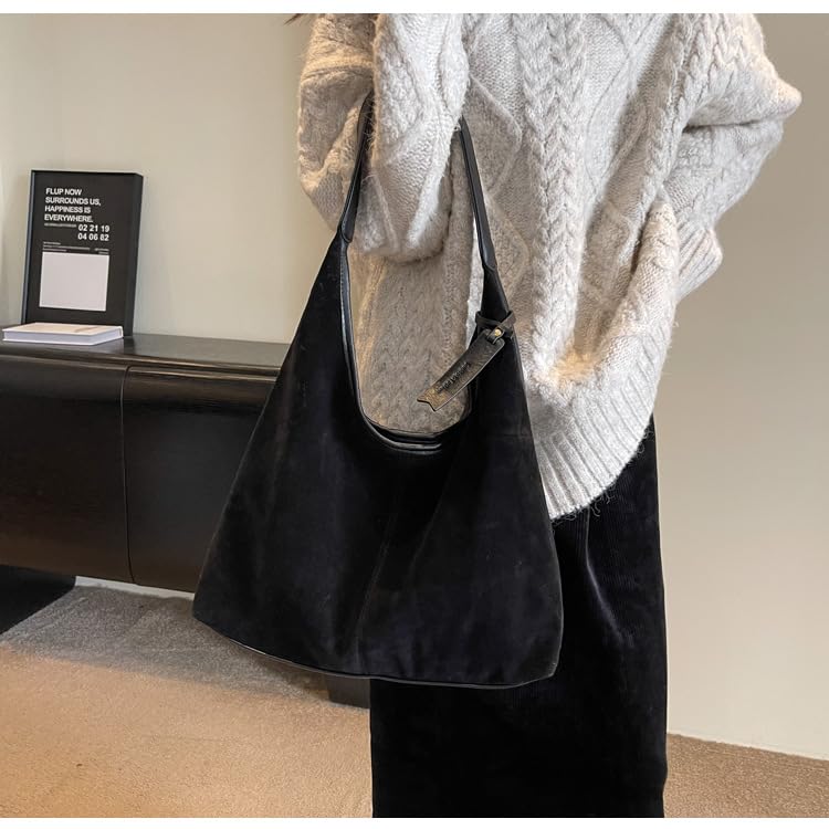 Image of Suede Bag Suede Tote Bag Brown Suede Shouder Purse Work Hobo Handbags Fall Aesthetics