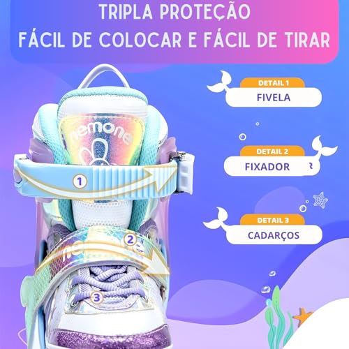 Patins Roller Inline 4 Rodas Skates Ajustavél com Roda Iluminada Jovens e Adultos, Para iniciantes,
