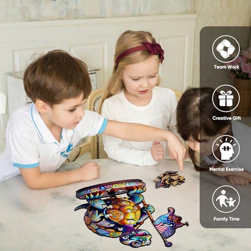 Bovearto Rompecabezas de Madera para Adultos 455 Piezas, Forma Única de Animales Oceánicos, Rompecabezas Patriótico Americano Día 4 de Julio, Juego Familiar Desafiante, Decoración del Hogar (17.3"x15.6") miniatura 4