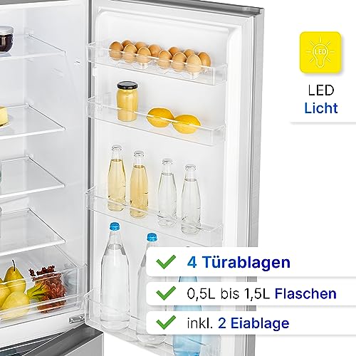 Bomann® Koelkast met vriesvak 180 cm hoog | koel-vriescombinatie 268 l met 4 planken & 3 laden | deuraanslag verwisselbaar | stille koelvriescombinatie met 36db | koelkast KG 7353 inox - Image 4