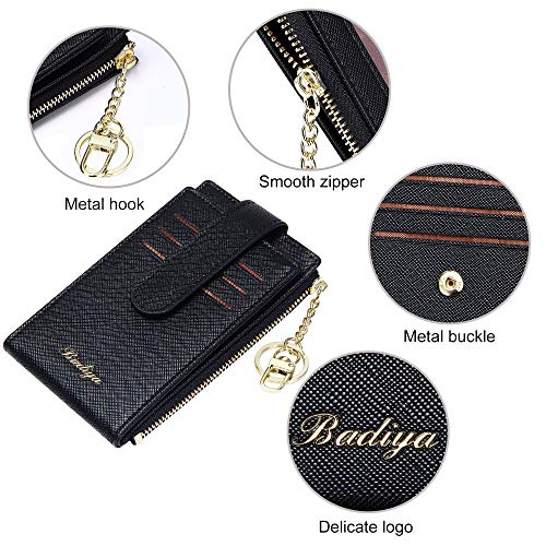 Image of Badiya Slim Women Wallet RFID Blocking Bifold Compact 9 Card Slots Holder Wallets Soft Leather with Zipper Coin Pocket 2 ID Window