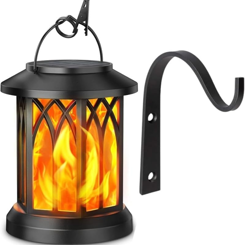 Upgraded Flickering Flame Solar Lantern Outdoor Waterproof Light，Auto On/Off Decorative Fire Lanterns，Hanging Solar Dancing Flame Lantern Light， for Yard Patio Lawntable Garden Decor
