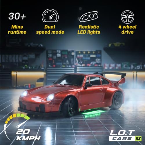Image of L.O.T TOYS Flare Rc Drifting Car | 20Kmph, 2.4Ghz | Rc Car 4x4, Remote Control Car, Drift Car, Birthday Gift, Boost Mode, Long Range Remote, Hard Plastic Top with LED Head Light (Burnout Red)