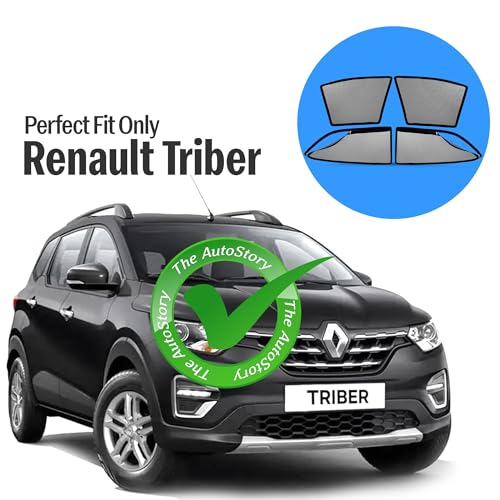 Image of AutoStory Magnetic Car Sunshade for Renault Triber | Front Half Cut for Mirror Visibility + Rear Full Coverage with Zipper | Heavy Heat & UV Protection | Privacy Side Window Curtains Shades