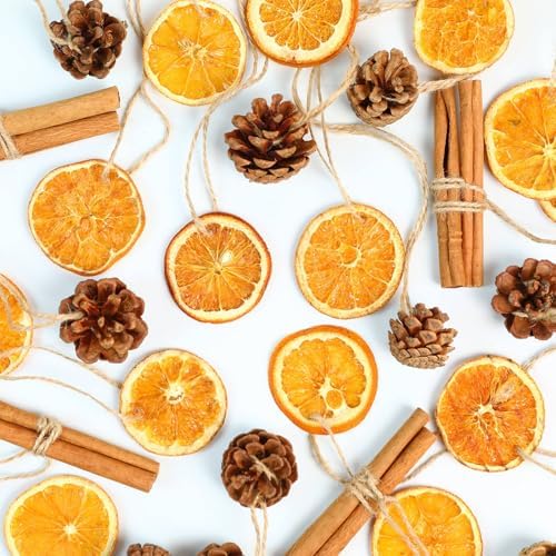 Christmas Ornaments Set, 31 Pcs Jute Tied Dried Orange Cinnamon P...