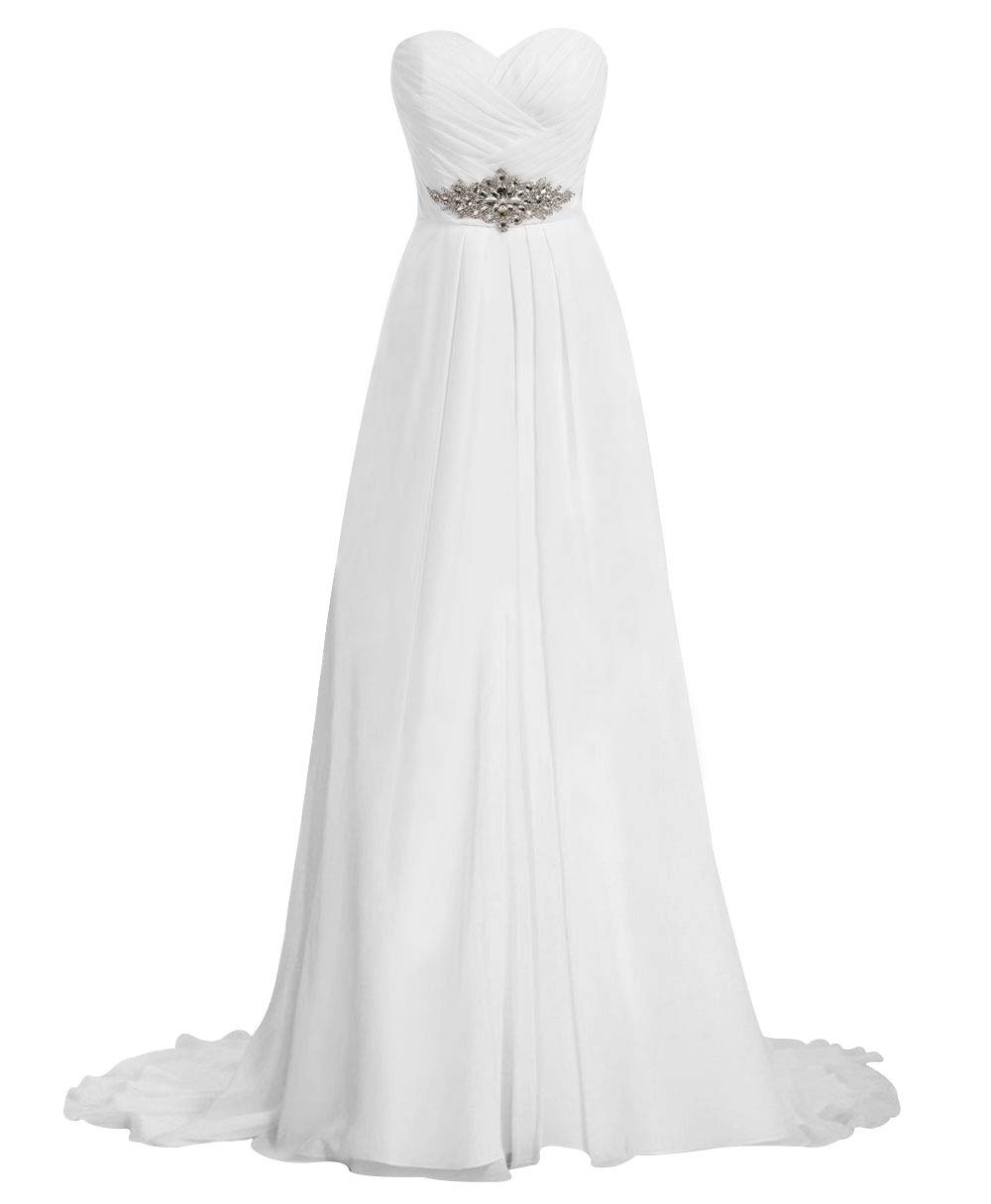 Vestido de Novia Playa Novia Moda Chifón sin Tirantes Sencillos, WZEFEIO, Blanco, 44