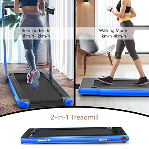 Image of Goplus 2 in 1 Folding Treadmill with Dual Display, 2.25HP Superfit Under Desk Electric Pad Treadmill, Installation-Free, Blue Tooth Speaker, APP Control, Remote Control, Walking Jogging for Home
