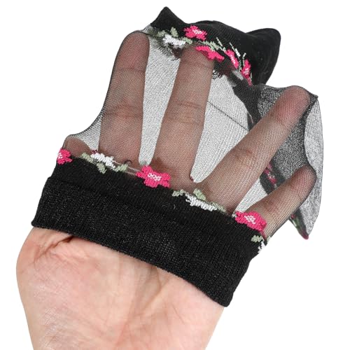 5 Pairs Sheer Black Socks Mesh Transparent Socks for Women Ultrathin Fishnet Floral See Through Sock Lace Ankle Sock Candy Womens Sheer Ruffle Summer Stockings3
