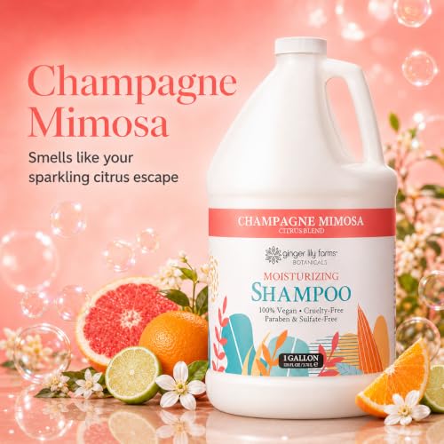 Image of Ginger Lily Farms Botanicals Shampoo, 128oz /4pk, Champagne Mimosa | 100% Vegan & Cruelty-Free | Moisturizing Shampoo for All Hair Types | Refill Size