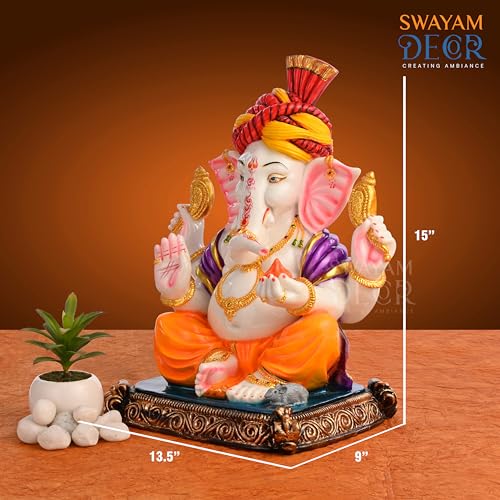 Image of Polyresin Marble Ganesh Ji Idol | Auspicious Lord Ganesha Statue for Living Room Home Decor Statue (15 Inch)