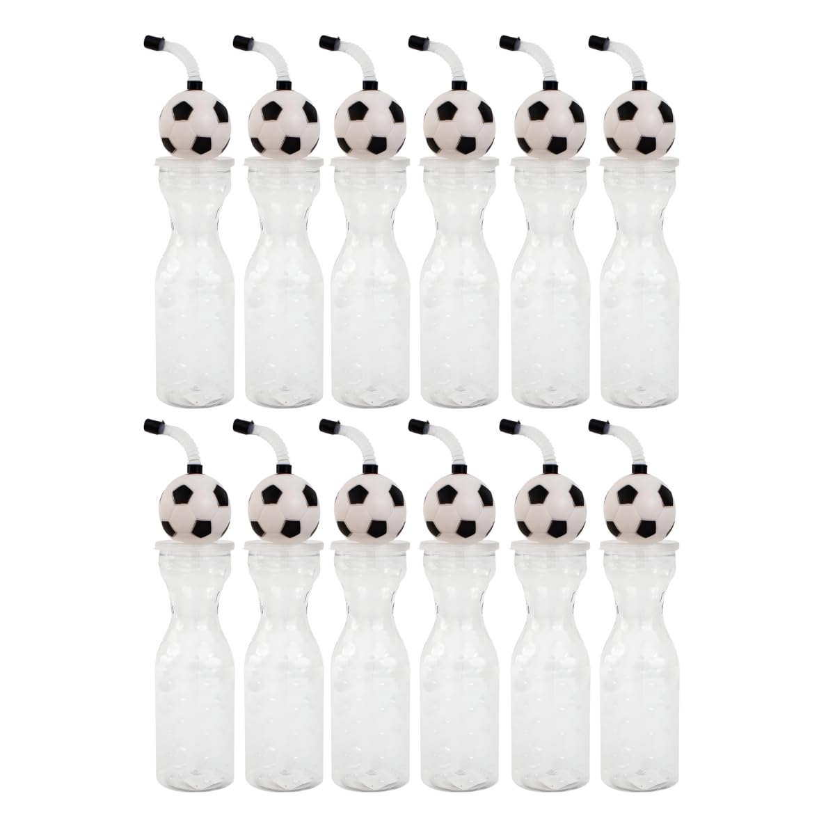 YöL Pack of 12 World Cup Football Water Bottle for Kids 500ml Sports Drinking Bottle with 3D Football Lid Straw and Push On Cap Reusable PP Bottle for School Parties Match Days and Travel