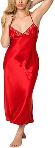 LencerÃ­a para niÃ±a de la escuela para mujer, vestido largo de encaje de satÃ©n sexy babydoll para mujer, camisÃ³n de dormir (rojo, XXL)