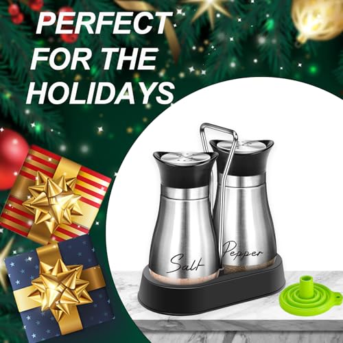 UDQYQ Salt and Pepper Shakers Set including Holder,Cruet Sets Stainless Steel Salt and Pepper with Glass Bottom,Refillable Salt Shaker Kitchen Gadgets for Counter Modern Decor Table (Silver) - Image 3