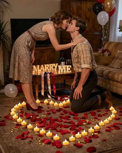 Image of Amagic 1000 Pieces Artificial Rose Petals with 12 Heart LED Tea Lights Candles Kit, Rose Petals and Candles Set for Proposal, Anniversary, Valentine's Day, Special Romantic Night, Wedding Table Decor