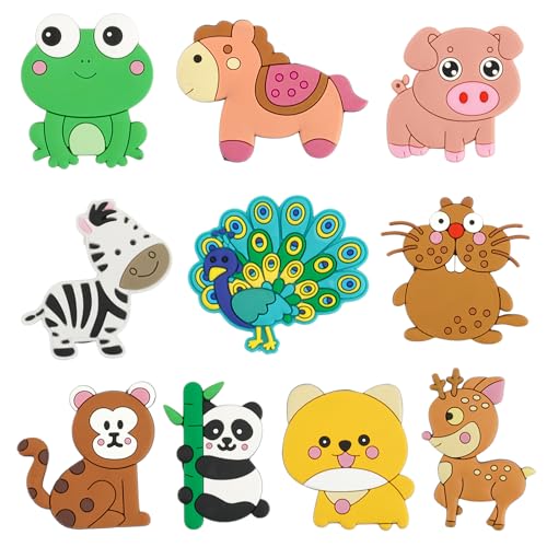 10 Stück Kühlschrankmagnete für Kleinkinder 1-3 Jahre - Tierische Freunde aus Vollrücken-Magnetkautschuk - Lern- & Spiel-freundliche Magnete für Kinder