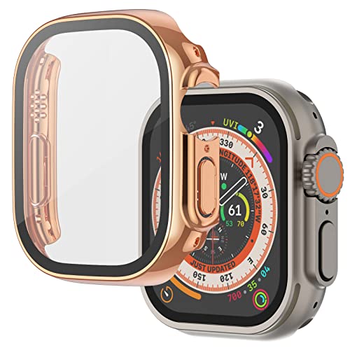 Image of Case Compatible with Apple Watch Ultra 49mm with Built-in Tempered Glass Screen Protector, All-Around Ultra-Thin Bumper Full Cover Hard PC Protective Case for iWatch, Rose Gold
