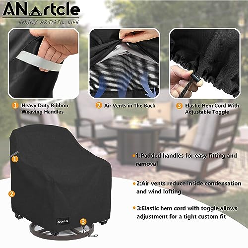 Image of ANartcle Patio Chair Covers,600D Waterproof Heavy Duty Outdoor Lawn Patio Furniture Covers,Patio Swivel Chair Covers for Outdoor Furniture,(32W x 35D x 36H inches)Black