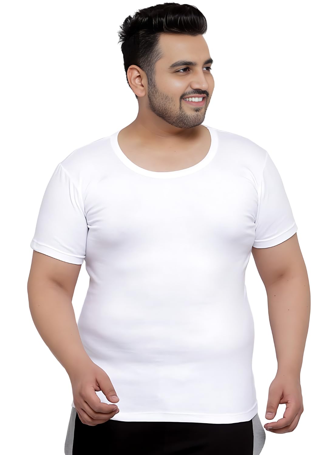 pluss tribe Mens Plus Size Vest - Cotton Men Half Sleeve Round Neck Vest - Modern White Baniyan for Men-picture-32