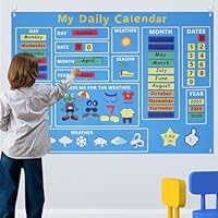 Kuanght My Daily Calendar Felt Board for Toddlers, 100 x 70cm Today Calendar Chart Hanging Boards with Seasons, Weather, Months, Preschool Educational Early Learning Kit for Boys Girls