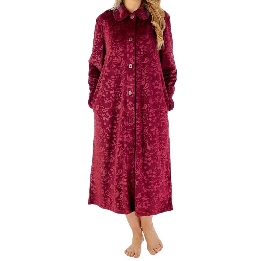 Slenderella Women's Raspberry Floral Embossed Button Through 46 Inch Housecoat (12/14, )