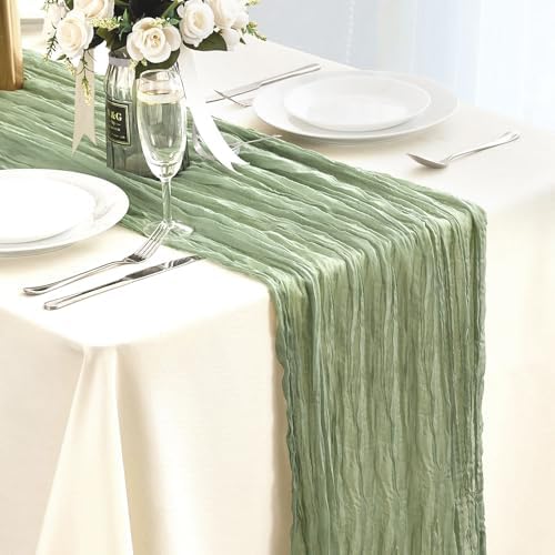 300x90cm Sage Green Table Runner, Cheesecloth Table Runner, Green Table Runner, Cheese Cloth
