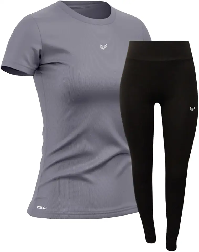 Conjunto Academia Feminino: Calça Legging + Camiseta Dry Fit Esportiva