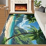 2x3 Rug - Tropical Sailboat Shores Doormat Outdoor Entrance, Coastal Oasis...