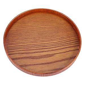 Dienblad, rond, natuurlijk hout, dienblad, houten bord, thee, serveerservies, water, drankbord voor keuken, eten, ontbijt, serveerservies (24 cm)