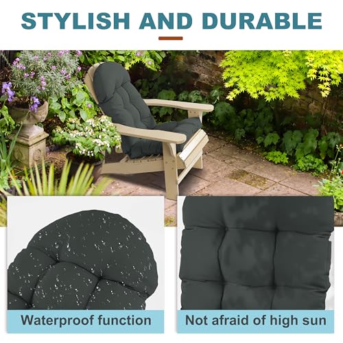 Image of Adirondack Chair Cushion, Rocking Chair Cushion 44x19.4x4 inch, High Back Patio Cushions of Upper and Lower with Ties, Sunscreen and Fade-Resistant (Dark Grey, 2)