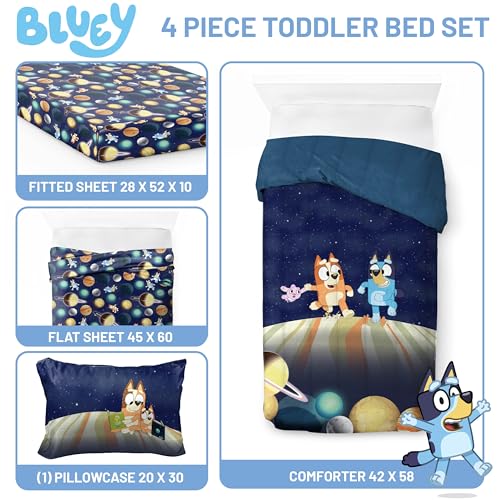 Image of Jay Franco Kids Comforter Set Includes Sheets and Pillow Covers - Soft and Cozy Bed Set for Stylish Room Decor, Blue - Bluey & Bingo, 4 Piece Toddler