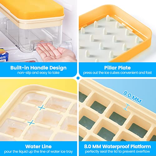 image for PHINOX Ice Cube Tray with Lid and Bin, 32 pcs Ice Cubes Molds, Ice Tra