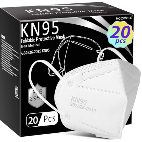 Hotodeal KN95 Face Mask 20 PCS,5 Layers Cup Dust Mask Against PM2.5 from Fire Smoke, Dust, for Men, Women, Essential Workers(White)