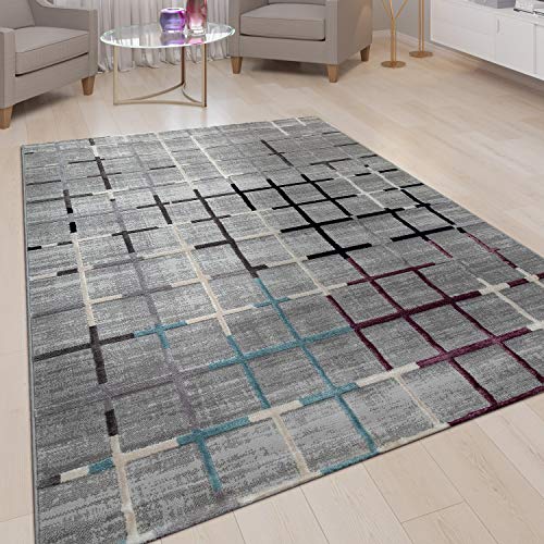 Alfombra Salón Pelo Corto Motivo Geométrico Diseño Red Gris Multicolor, tamaño:120x160 cm