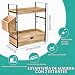 Imagen de Organizador Baño Encimera Madera Paulonia 2 Niveles Estanteria Baño Rustica de Pie Estante con Cajón Almacenamiento Cesta Lateral Ganchos Antivuelco para Botes Champú Esquina Lavabo 40