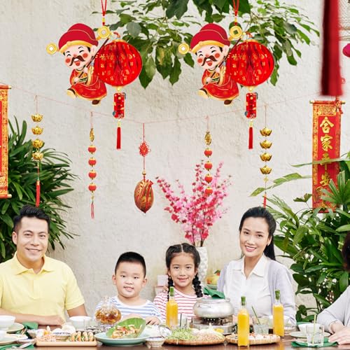 Image of 2PCS Chinese God of Wealth Lanterns Chinese New Year Red Paper Lanterns Chinese Hanging Ornament Festival Lanterns for Spring Festival