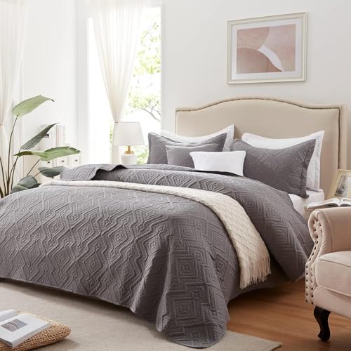 Quilt Set King 3 Pieces Lightweight Grey Bedspread